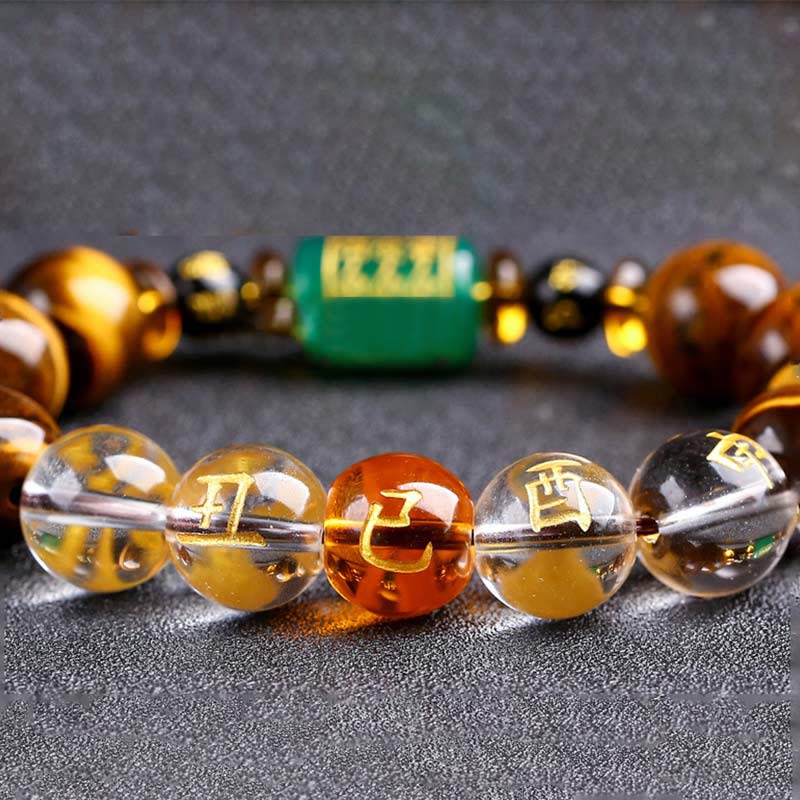 Bracelet de courage Foviel en œil de tigre et cristal blanc du zodiaque chinois