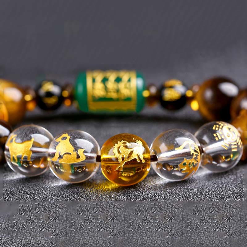 Bracelet de courage Foviel en œil de tigre et cristal blanc du zodiaque chinois