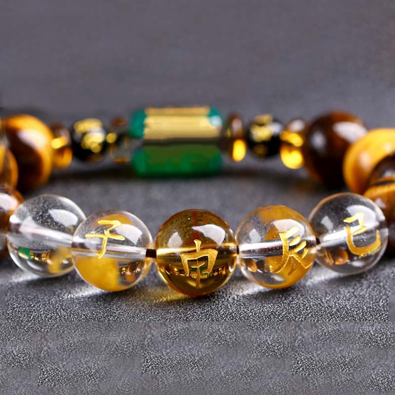 Bracelet de courage Foviel en œil de tigre et cristal blanc du zodiaque chinois