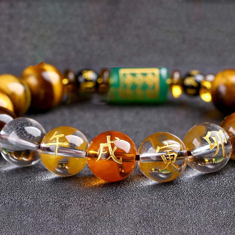 Bracelet de courage Foviel en œil de tigre et cristal blanc du zodiaque chinois