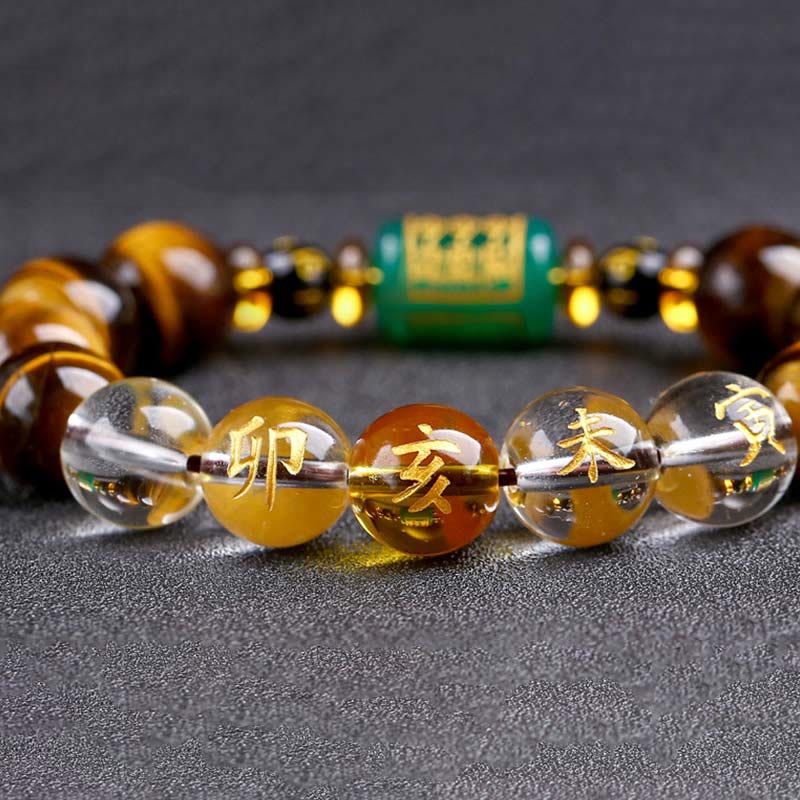 Bracelet de courage Foviel en œil de tigre et cristal blanc du zodiaque chinois
