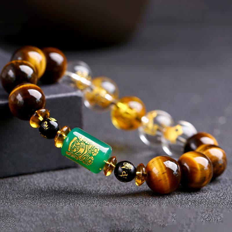 Bracelet de courage Foviel en œil de tigre et cristal blanc du zodiaque chinois