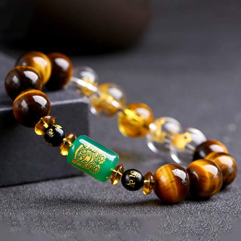 Bracelet de courage Foviel en œil de tigre et cristal blanc du zodiaque chinois