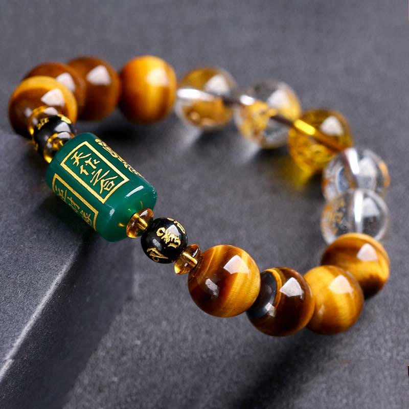 Bracelet de courage Foviel en œil de tigre et cristal blanc du zodiaque chinois
