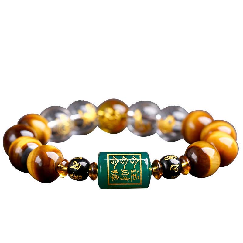 Bracelet de courage Foviel en œil de tigre et cristal blanc du zodiaque chinois