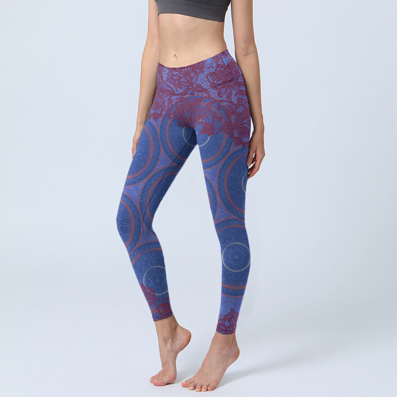 Buddha Stones Purple Compass Mandala Flower Print Gym Fitness Leggings Women's Yoga Pants - MediumPurple - US18,UK/AU22,EU50 (4XL) - image 0