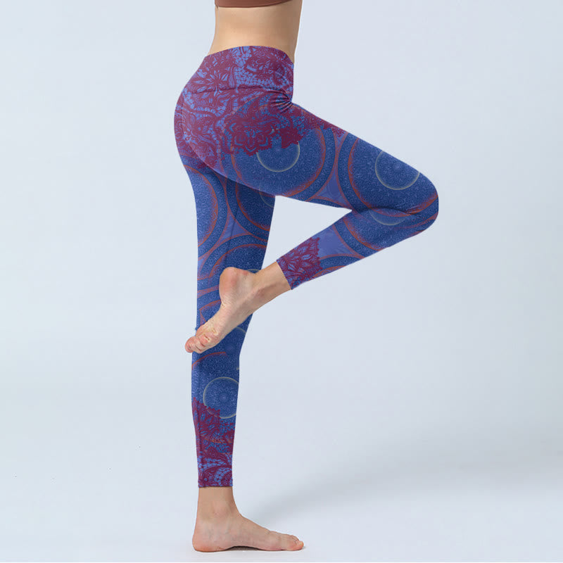 Buddha Stones Purple Compass Mandala Flower Print Gym Fitness Leggings Women's Yoga Pants - image 3