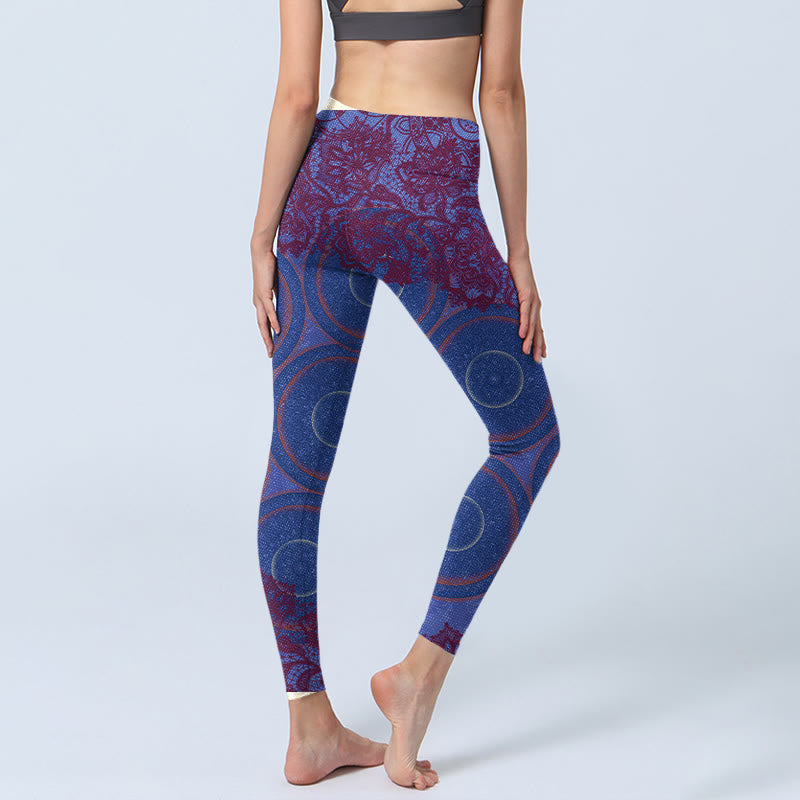 Buddha Stones Purple Compass Mandala Flower Print Gym Fitness Leggings Women's Yoga Pants - image 4