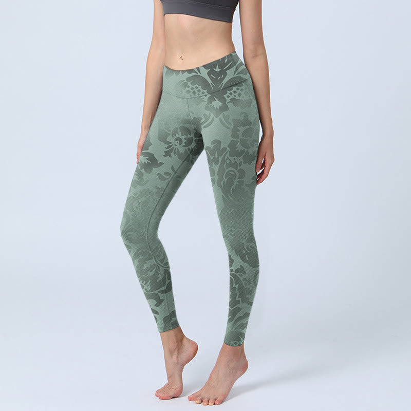 Buddha Stones Casual Flower Leaves Print Gym Fitness Leggings Women's Yoga Pants - DarkSeaGreen - US18,UK/AU22,EU50 (4XL) - image 0