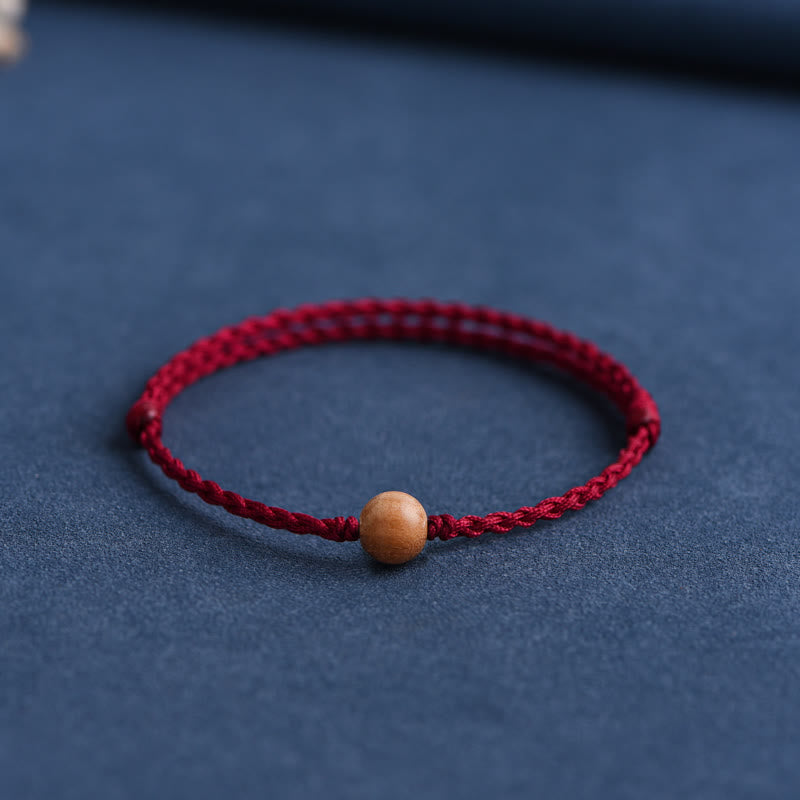 Buddha Stones Natural Peach Wood Bead Ward Off Evil Spirits Braided Bracelet Bracelet Anklet BS Dark Red Rope 8mm Anklet(Circumference 17-30cm)