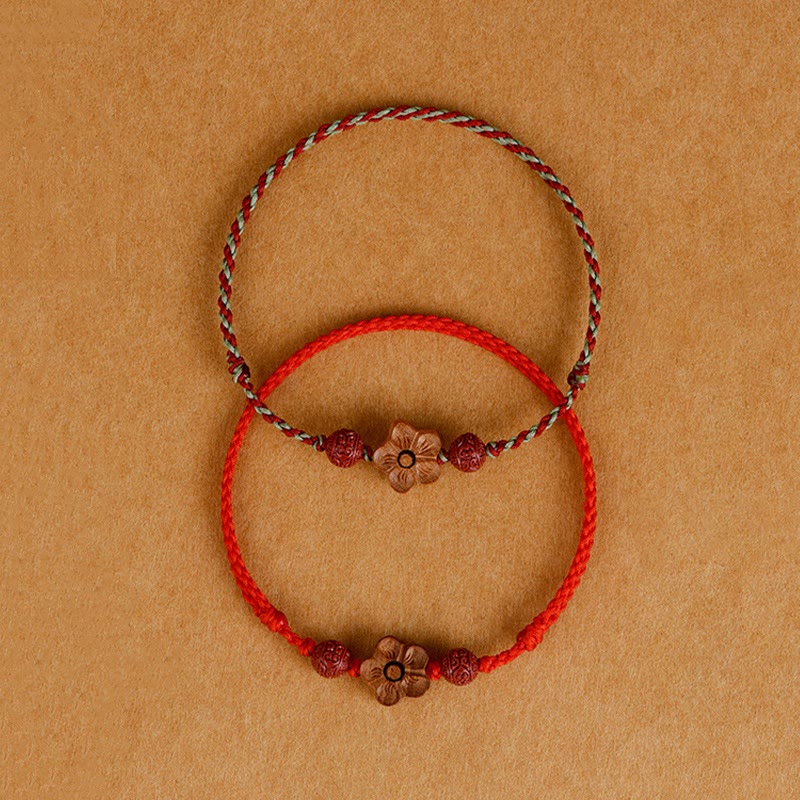 Buddha Stones Peach Wood Small Peach Blossom Cinnabar Wealth String Bracelet Anklet Bracelet Anklet BS 1