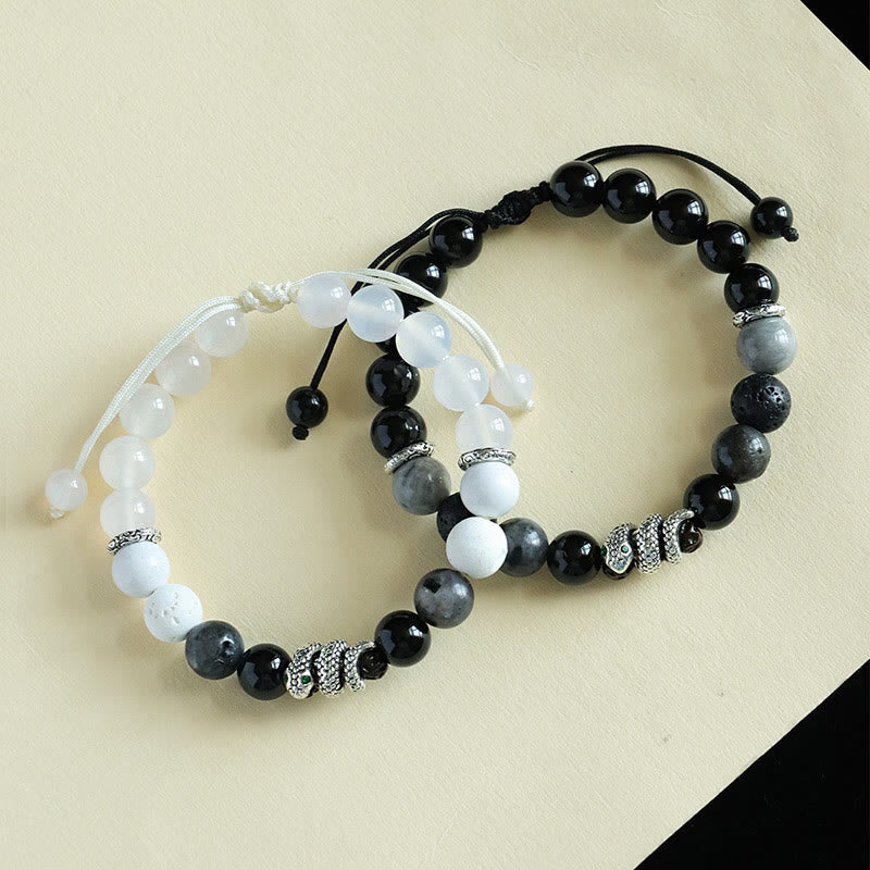 Foviel Black Onyx Black Glitter Stone White Agate White Turquoise Year Of The Snake Protection Bracelet
