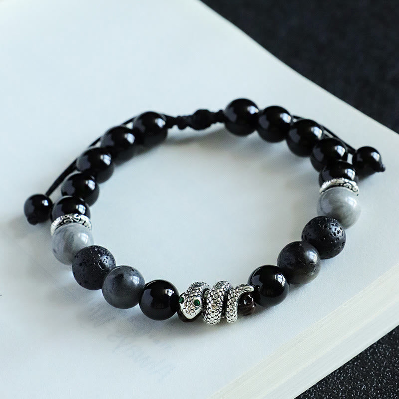 Foviel Black Onyx Black Glitter Stone White Agate White Turquoise Year Of The Snake Protection Bracelet