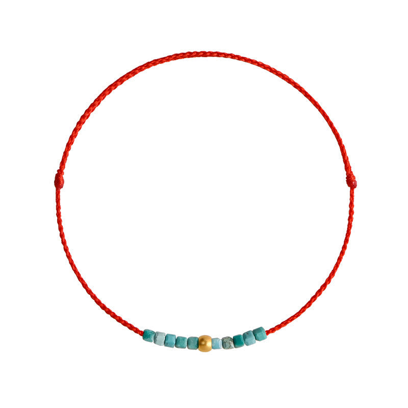 Buddha Stones 999 Gold Beads Turquoise Protection Braided Bracelet Anklet Bracelet Anklet BS 9