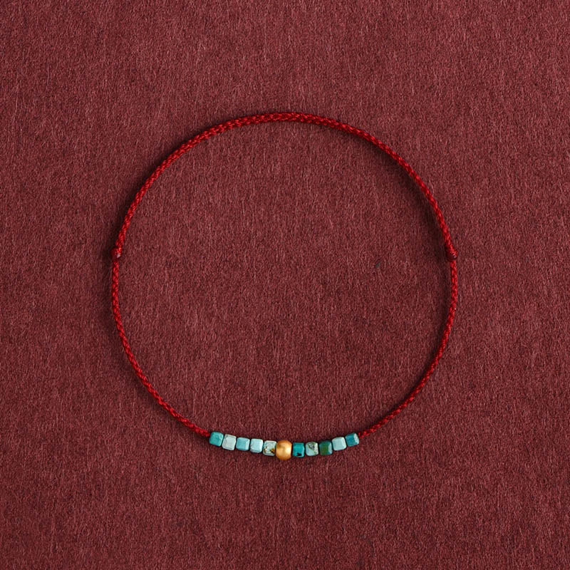 Buddha Stones 999 Gold Beads Turquoise Protection Braided Bracelet Anklet Bracelet Anklet BS Dark Red Rope Anklet(Circumference 18-30cm)