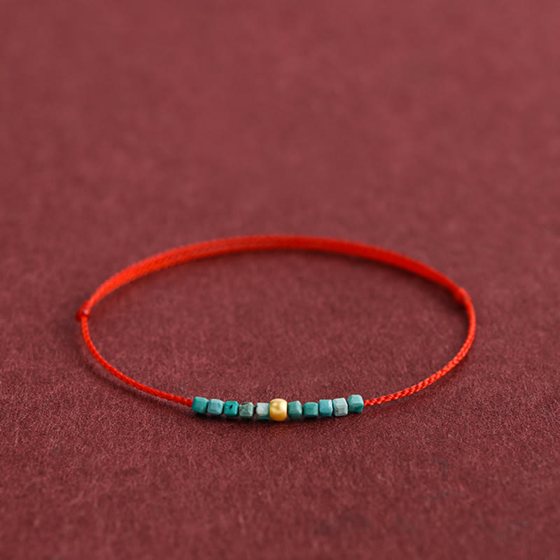 Buddha Stones 999 Gold Beads Turquoise Protection Braided Bracelet Anklet Bracelet Anklet BS 7