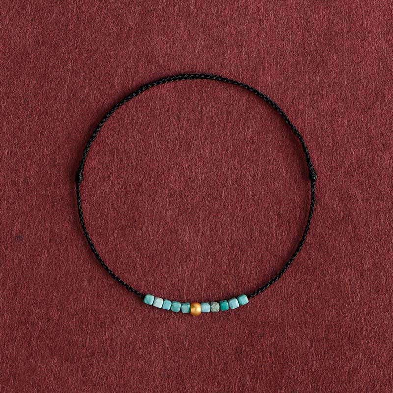 Buddha Stones 999 Gold Beads Turquoise Protection Braided Bracelet Anklet Bracelet Anklet BS Black Rope Anklet(Circumference 18-30cm)
