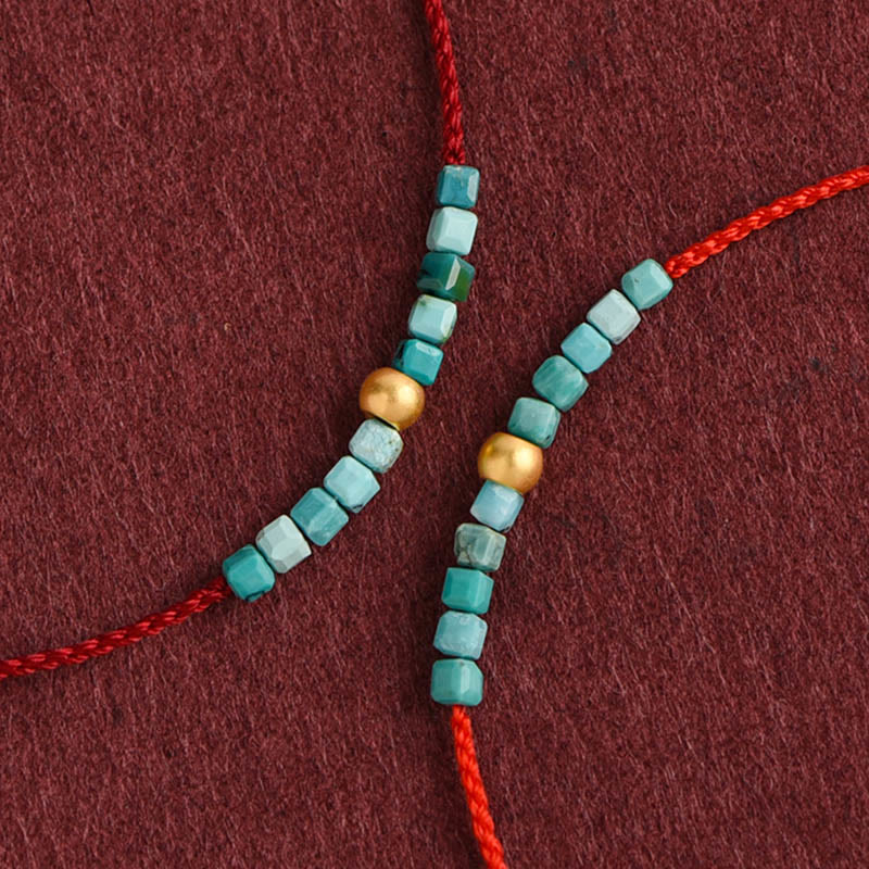 Buddha Stones 999 Gold Beads Turquoise Protection Braided Bracelet Anklet Bracelet Anklet BS 1
