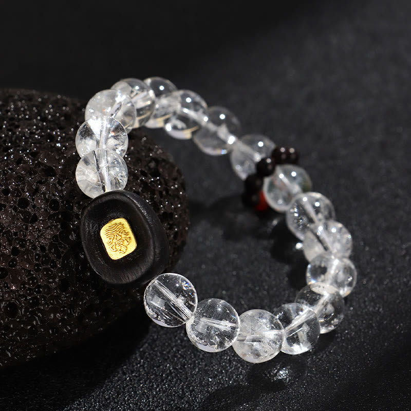Buddha Stones White Crystal Ebony Wood Sak Yant Zashi Lhamo Healing Bracelet Bracelet BS 3
