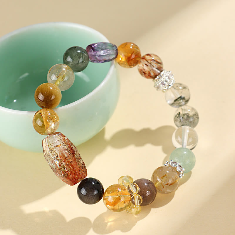 Buddha Stones Super Seven Crystal Topaz Obsidian Tiger Eye Positivity Bracelet Bracelet BS 10