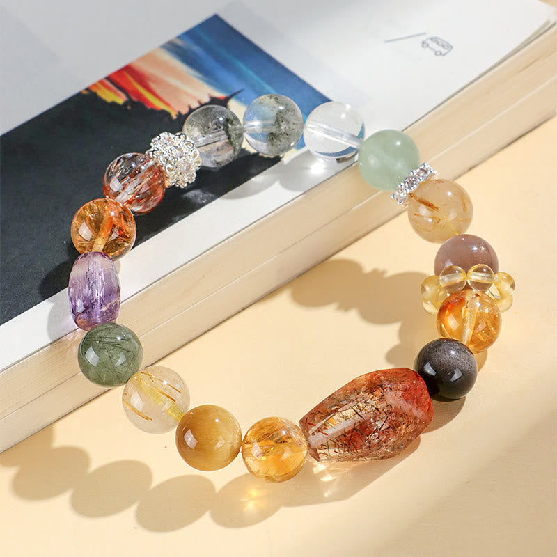 Buddha Stones Super Seven Crystal Topaz Obsidian Tiger Eye Positivity Bracelet Bracelet BS 8