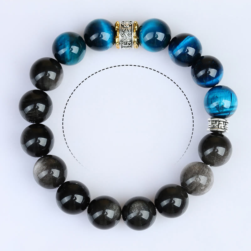 Buddha Stones Blue Tiger Eye Silver Sheen Obsidian Strength Bracelet Bracelet BS 9