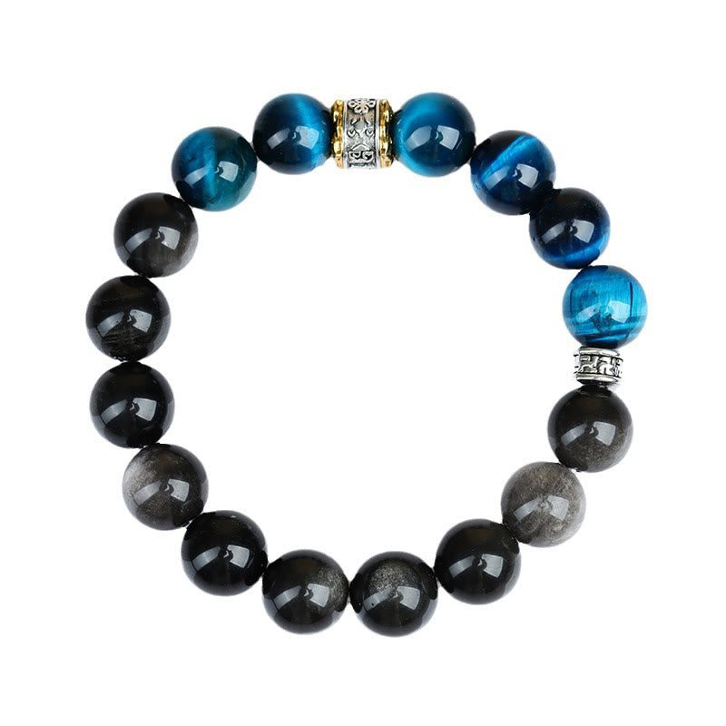 Buddha Stones Blue Tiger Eye Silver Sheen Obsidian Strength Bracelet Bracelet BS 10