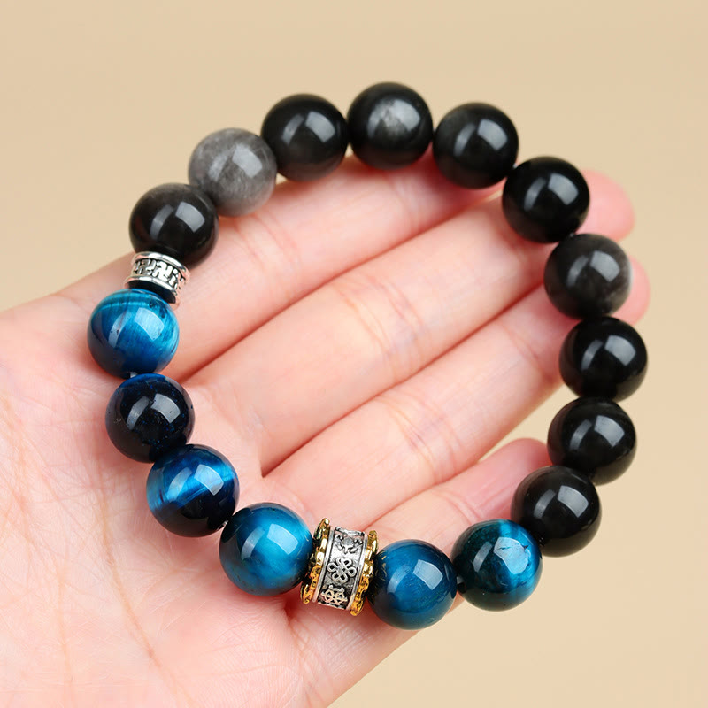 Buddha Stones Blue Tiger Eye Silver Sheen Obsidian Strength Bracelet Bracelet BS 7