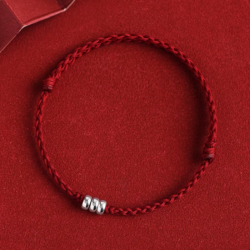 Buddha Stones 925 Sterling Silver Beads Protection Luck Braided Bracelet Anklet Bracelet Anklet BS Dark Red Rope Bracelet(Wrist Circumference 15-20cm)