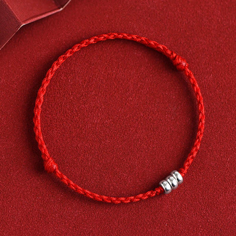 Buddha Stones 925 Sterling Silver Beads Protection Luck Braided Bracelet Anklet Bracelet Anklet BS Red Rope Anklet(Circumference 18-30cm)