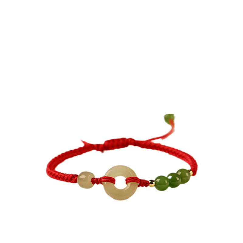 Buddha Stones Natural Hetian Jade Peace Buckle Red String Protection Luck Bracelet Bracelet BS 1