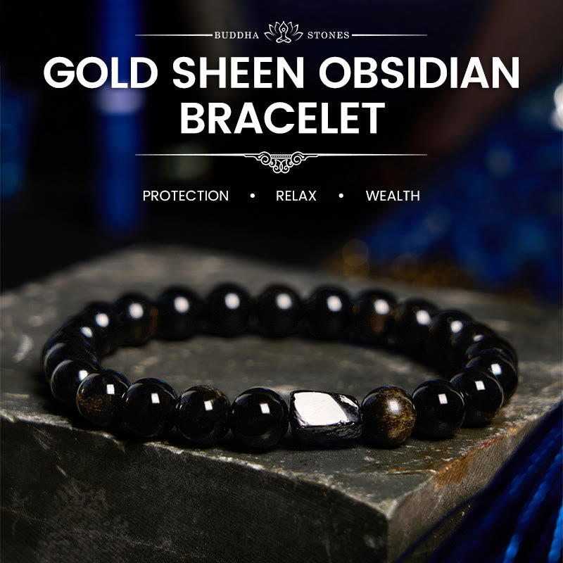 Bracelet de richesse en obsidienne dorée et tourmaline noire Foviel