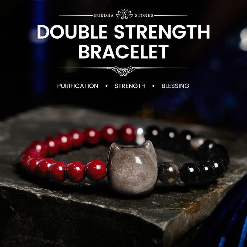 Bracelet Foviel en obsidienne noire, cinabre et obsidienne argentée pour la réalisation des vœux