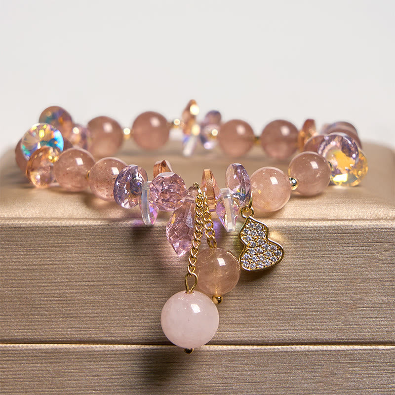 Foviel Strawberry Quartz Crystal Gourd Positive Bracelet