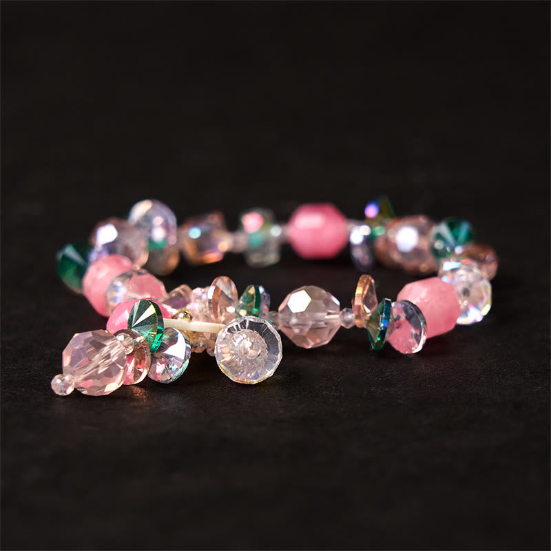 Bracelet Foviel douceur fleur cristaux rose, vert et blanc