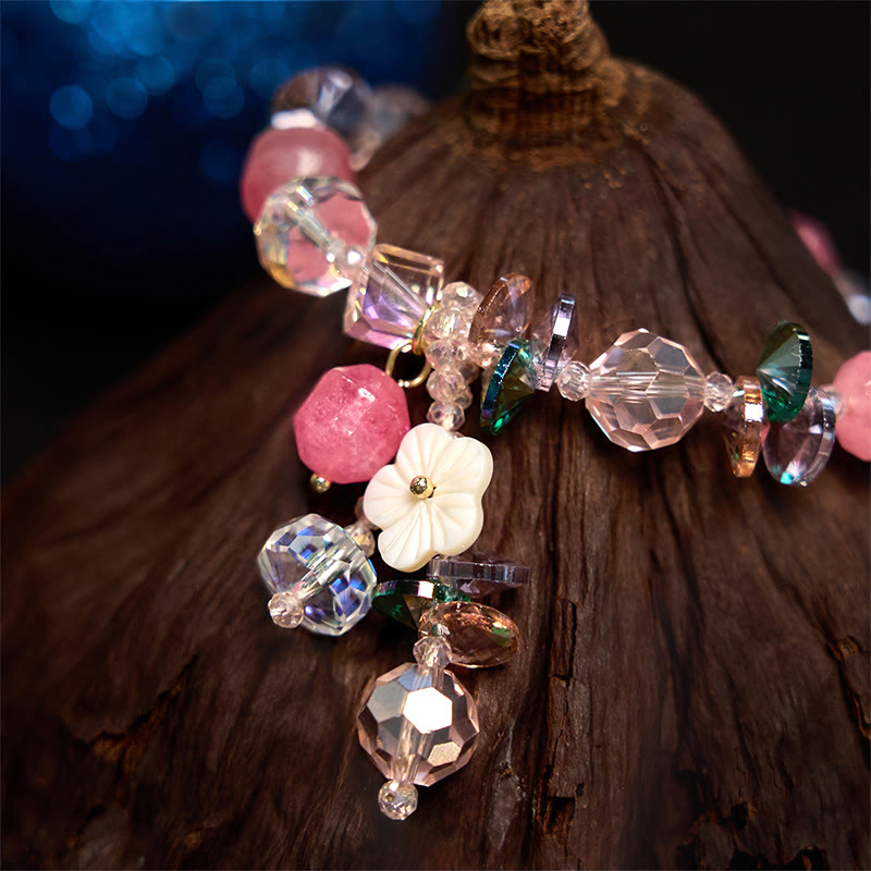 Bracelet Foviel douceur fleur cristaux rose, vert et blanc