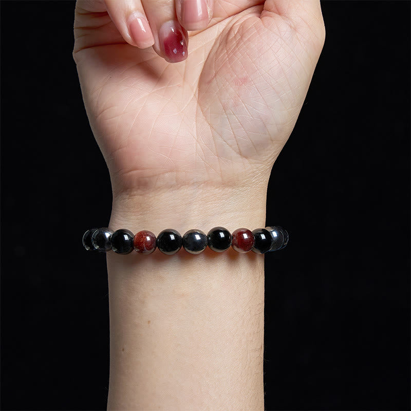 Bracelet Foviel puissant et positif en œil de tigre, obsidienne et hématite