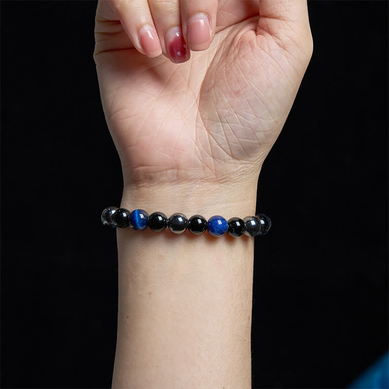Foviel Natural Tiger's Eye Obsidian Hematite Positive Powerful Bracelet