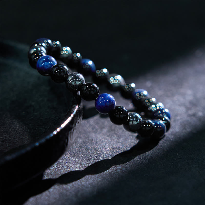 Bracelet Foviel puissant et positif en œil de tigre, obsidienne et hématite