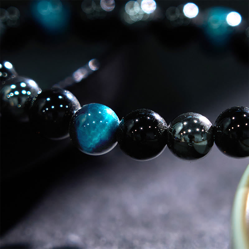 Bracelet Foviel puissant et positif en œil de tigre, obsidienne et hématite