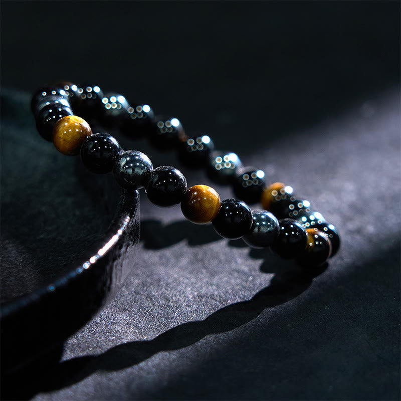 Foviel Natural Tiger's Eye Obsidian Hematite Positive Powerful Bracelet