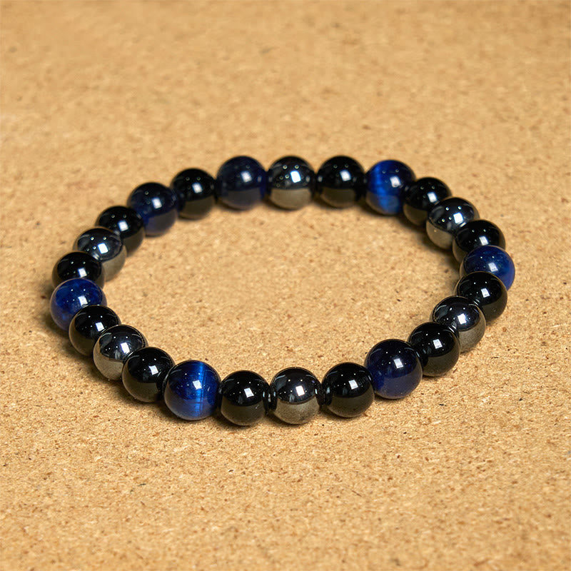 Bracelet Foviel puissant et positif en œil de tigre, obsidienne et hématite