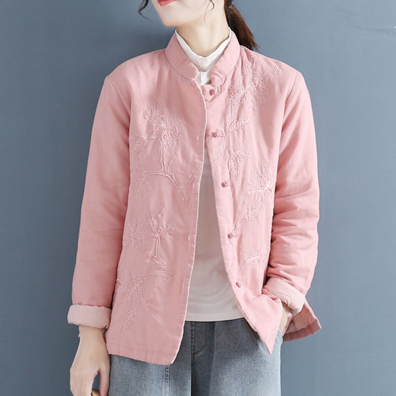Buddha Stones Retro Flower Design Thermal Long Sleeve Cotton Linen Women's Shirt - Pink - US8-10,UK/AU12-14,EU40-42 (2XL) - image 7