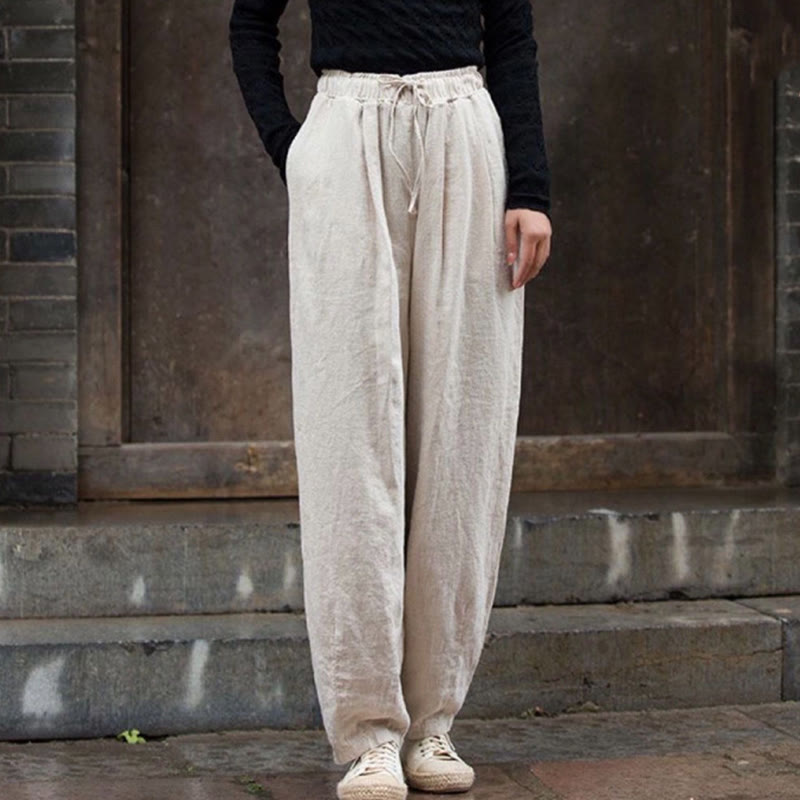 Buddha Stones Plain Design Cotton Women's Pants - Beige - US14,UK/AU18,EU46 (4XL) - image 6
