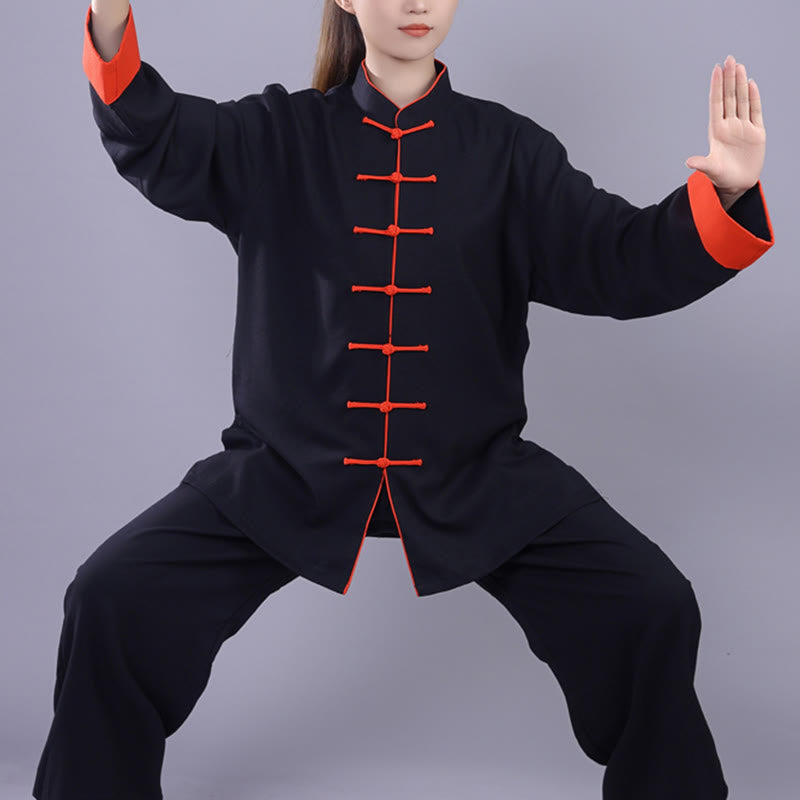 Buddha Stones 2Pcs Fall Winter Frog-Button Tai Chi Meditation Qigong Zen Practice Unisex Cotton Linen Clothing Set - Black - 3XL-FIT FOR US/UK/AU/EU-XL - image 14