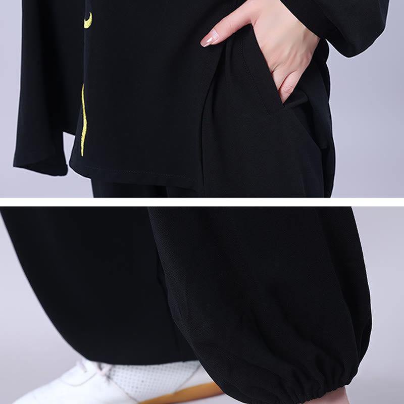Buddha Stones 2Pcs Fall Embroidery Dragon Frog-Button Tai Chi Meditation Qigong Zen Practice Unisex Cotton Clothing Set - image 7