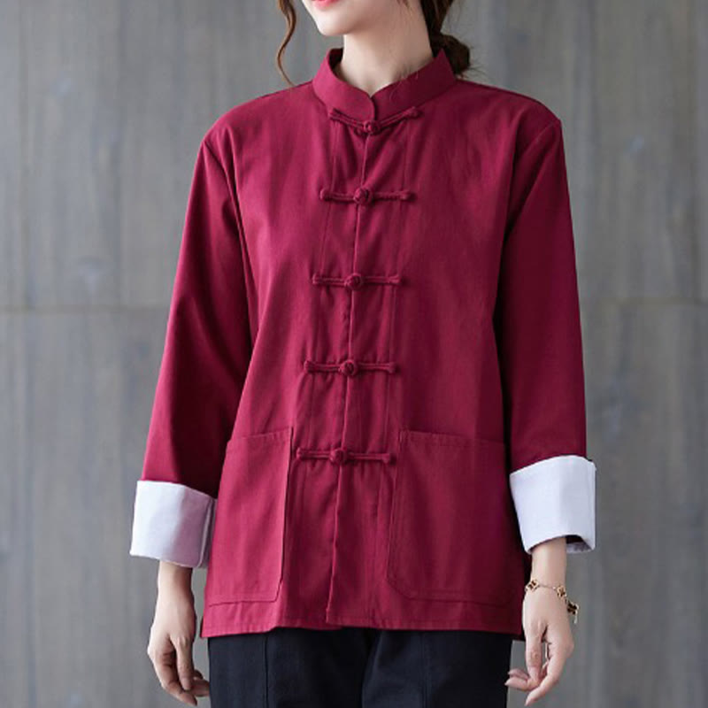 Buddha Stones Women's Frog-Button Long Sleeve Shirt Pants Meditation Clothing - Burgundy Shirt - US8-10,UK/AU12-14,EU40-42 (2XL) - image 7
