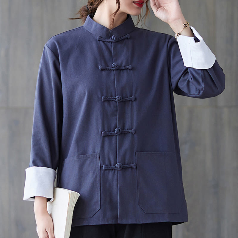 Buddha Stones Women's Frog-Button Long Sleeve Shirt Pants Meditation Clothing - Blue Shirt - US8-10,UK/AU12-14,EU40-42 (2XL) - image 14