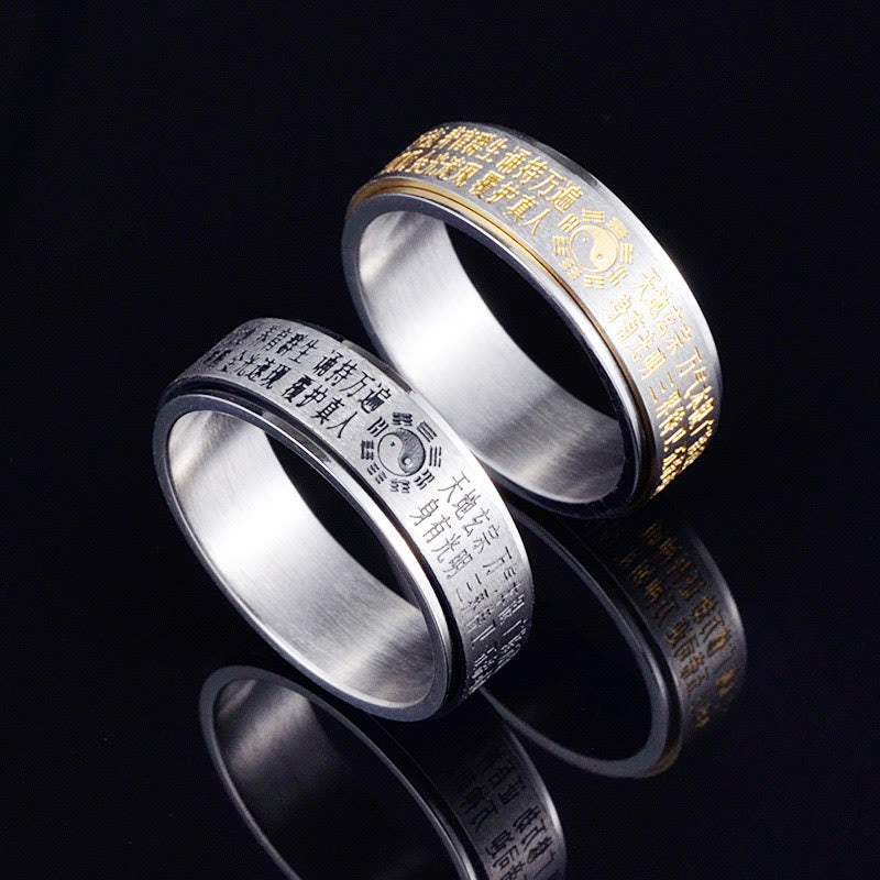 Buddha Stones Bagua Yin Yang Titanium Steel Balance Rotatable Ring Ring BS 1