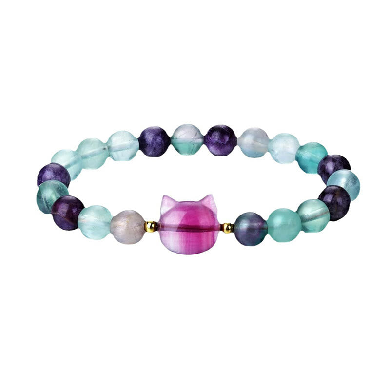 Foviel M. Amethyst Grüne Aventurin Rose QuartzForite Cat Kopf Balance Glück Armband